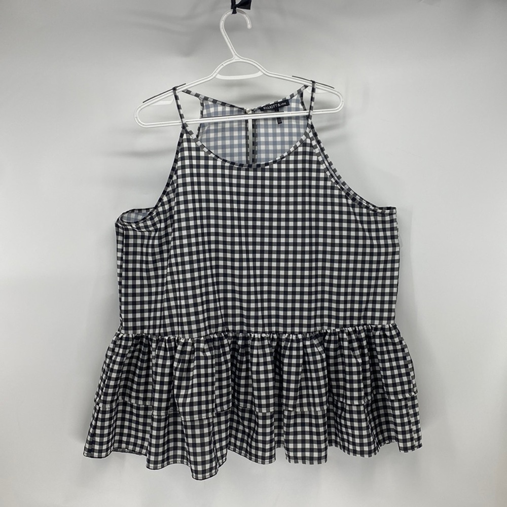 Elliot & vine black white gingham peplum tank Top
